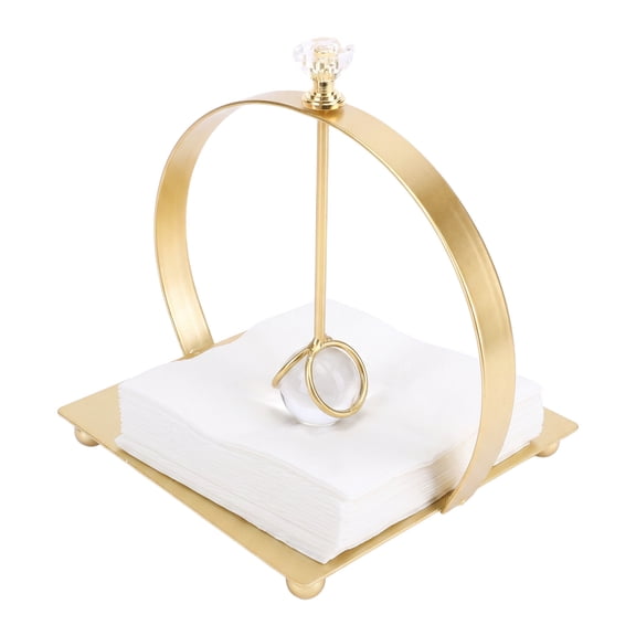 Gold Napkin Dispenser for Table, Iron Holder with Weighted Center Bar 6.3in