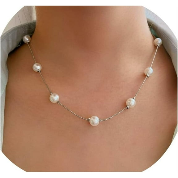Dainty Pearl Choker Necklace Adjustable Pearl Beaded Chain Necklace for Women Delicate Mother's Valentine Bridesmaid Wedding Jewelry Gifts