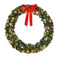 thumbnail image 2 of 60" Pre-Lit Christmas Wreath, Large Decorative Xmas Wreath w/ 600 Branches, Warm White LED Lights, Red Bow, Pinecones, Snowflakes – Perfect for Holiday Gifting, Green, 2 of 8