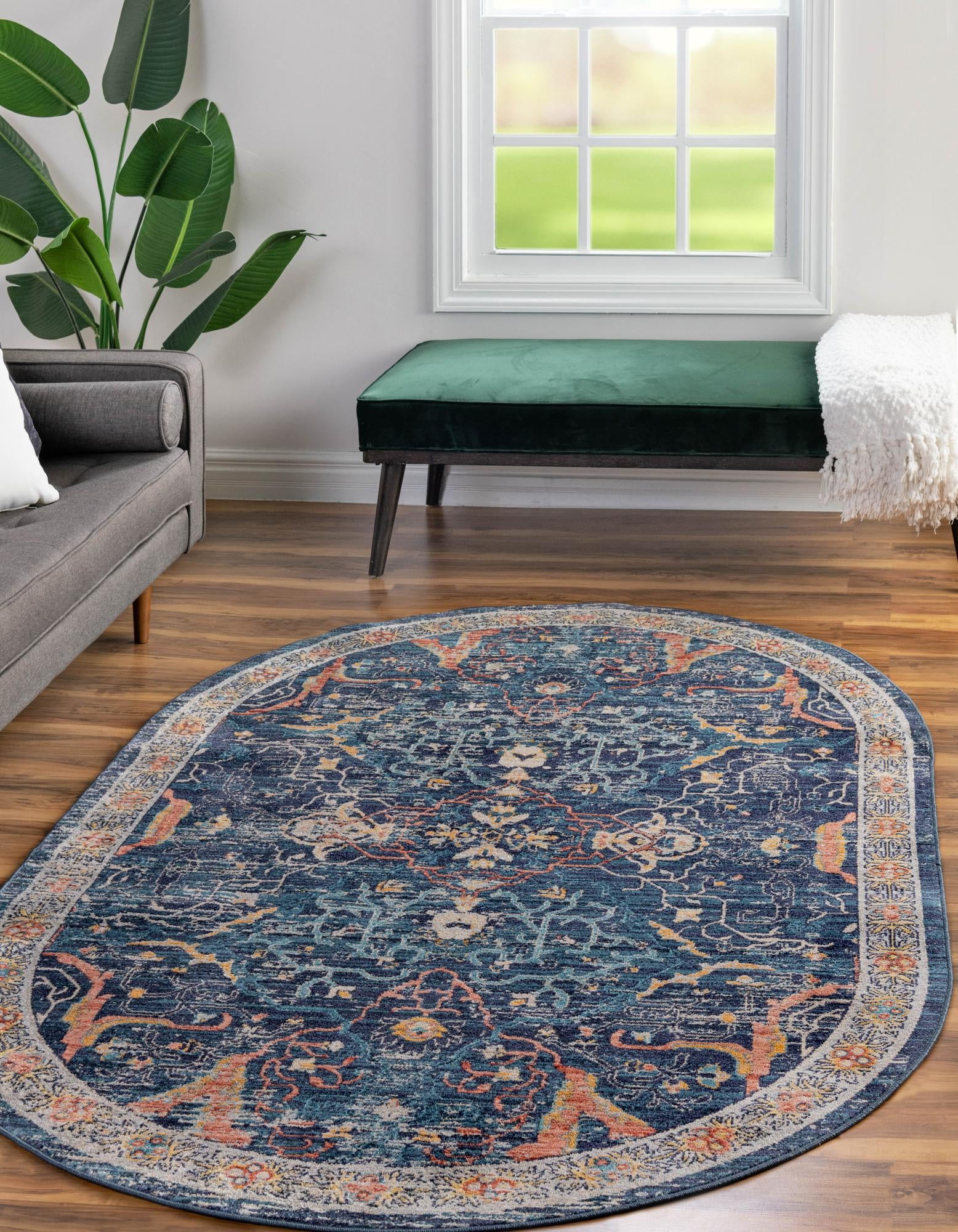 Behag Open Rug Rugs.com Lola Collection Rug – 8' x 10' Oval Navy Blue Medium Rug ...