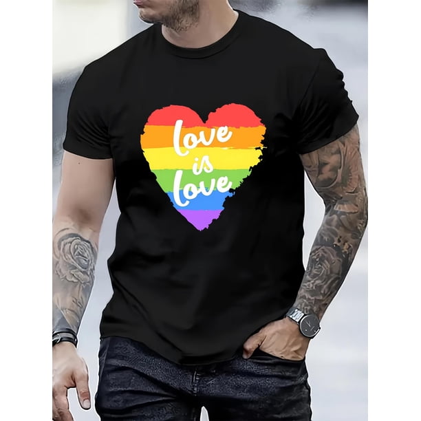 Camiseta de verano con estampado de corazón arcoíris para hombre, cuello redondo y manga corta, deportiva informal, ideal para actividades al aire libre, para adultos, hombres, mujeres, adolescentes,