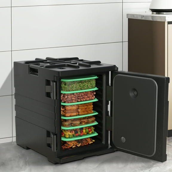 Uforic 95-Quart Rectangular Insulated Food Container, 3-Layer Plastic Insulated Food Carrier Box, Stackable (Black)