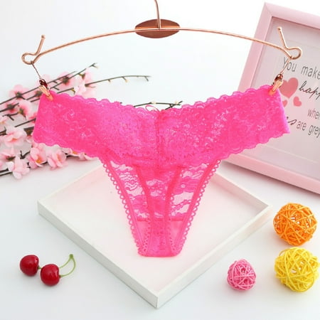 

EHTMSAK Stretch Tangas for Women Sexy T-Back Underwear Panties Lace G-String Thongs Hot Pink One Size