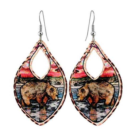 FRONT LINE JEWELRY Grizzly Bear Earrings Northern Lights Grizzly Bear Earrings for Women . Alaska Wildlife Earrings Teardrop Bear Jewerly