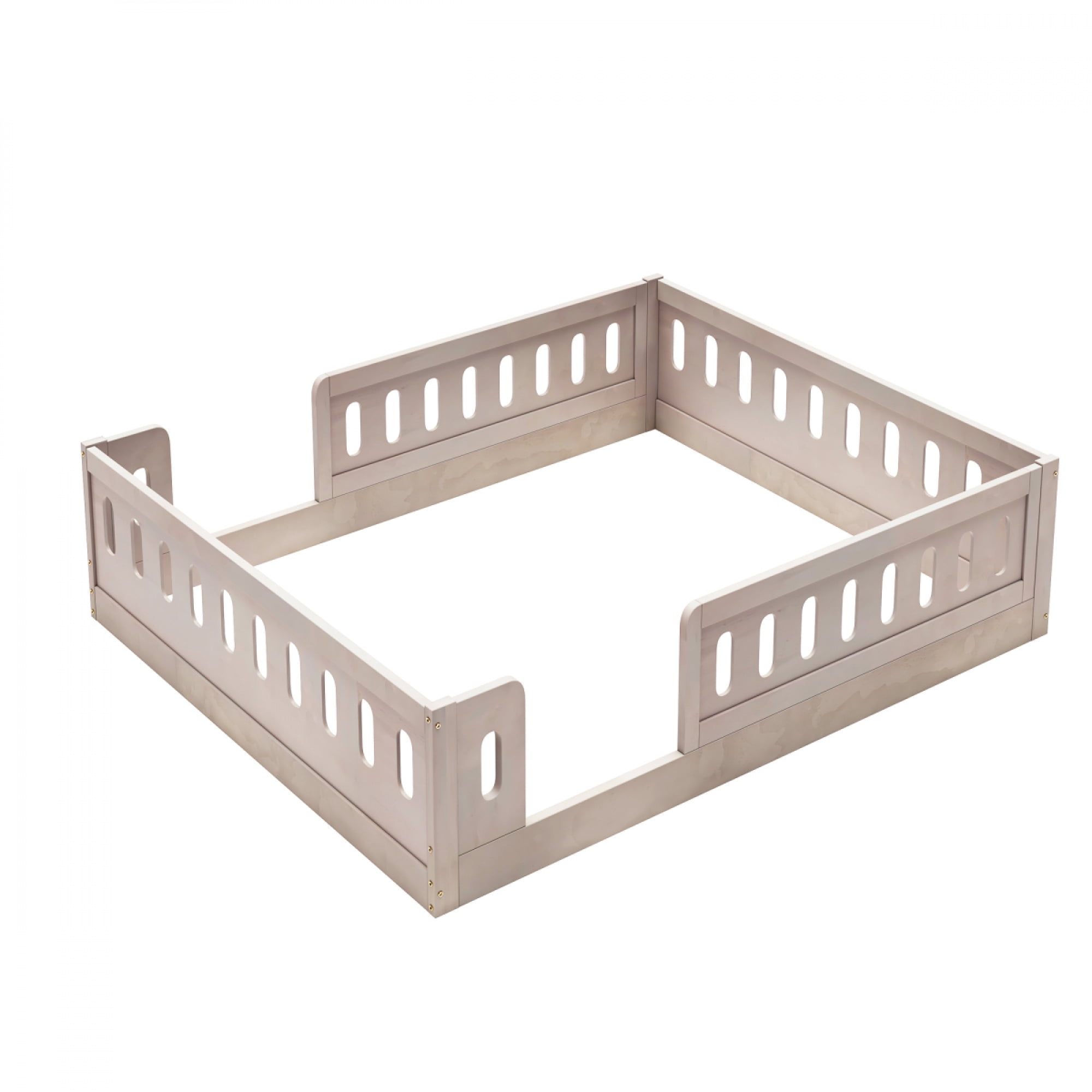 Wood Full Size Platform Bed with Guardrail for Kids Bedroom, No Box Spring Needed,Natural