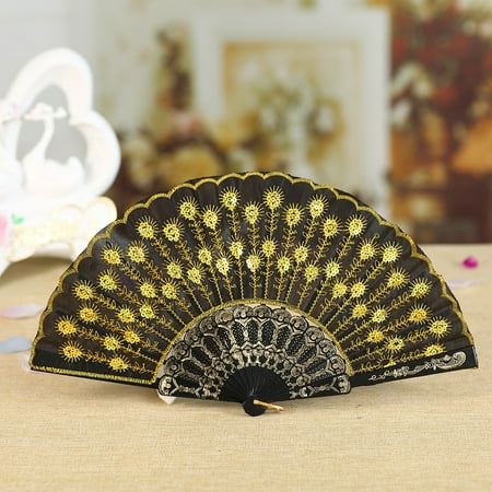 

Home Decor 2PC Best Chinese Style Dance Wedding Party Lace Silk Folding Hand Held Flower Fan
