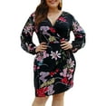 thumbnail image 1 of Askfv Women Long Sleeve Dress Elegant Ruched Bodycon Wrap Casual Irregular Hem Short Dress, 1 of 7