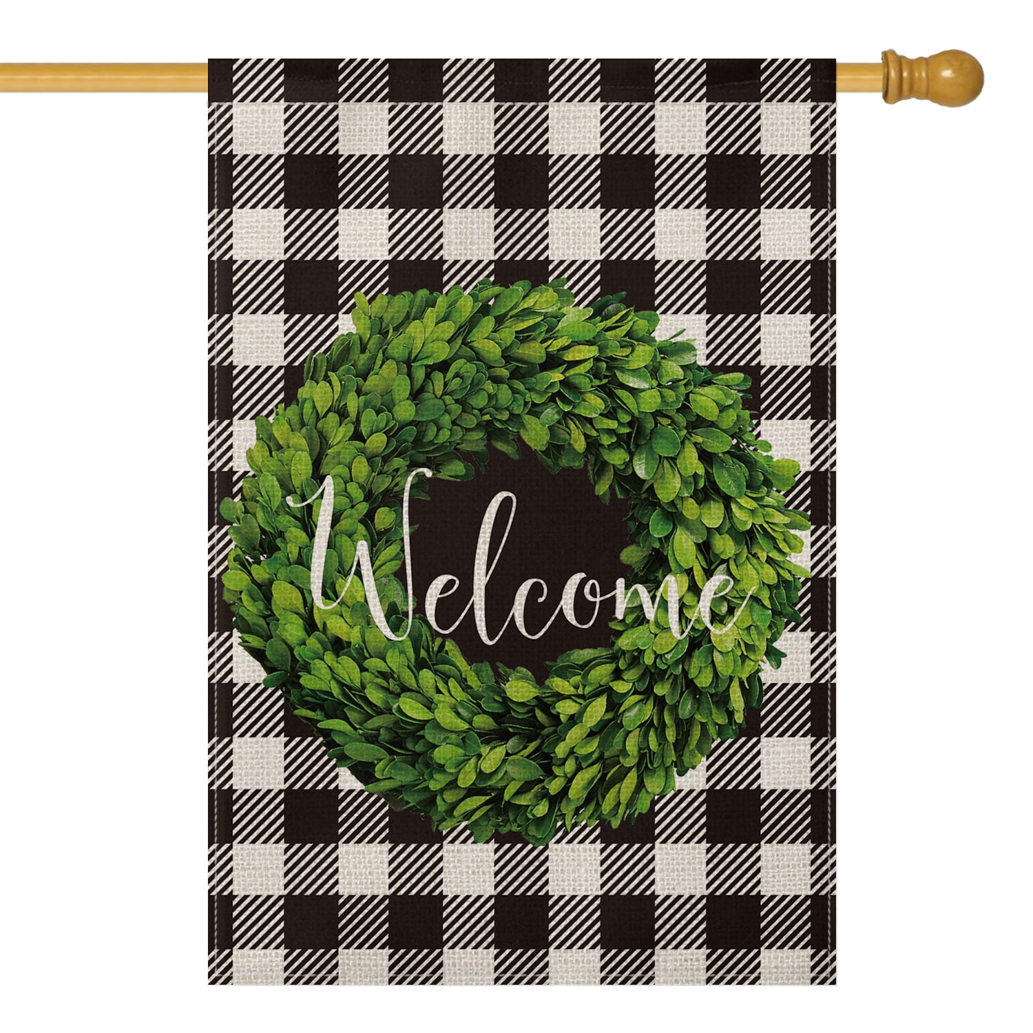 Baccessor Summer Garden Flag Double Sided Boxwood Wreath Welcome Home Sweet Home Buffalo Plaid Vertical Burlap Spring Small Yard Flag Farmhouse Rustic Seasonal Outdoor Outside Decoration 12 x 18 Inch