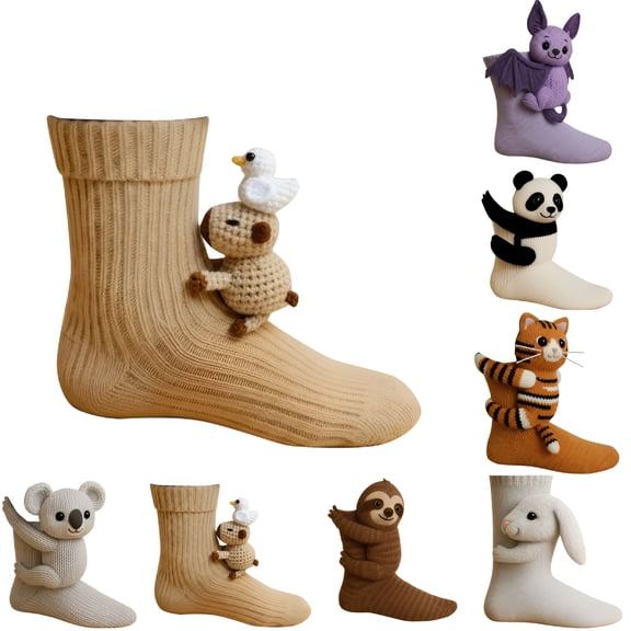 TELOLY 3D Knit Animal Socks, Adorable Plush Crew Socks with Character Designs, Ultra Soft & Warm for Christmas, Fall & Winter