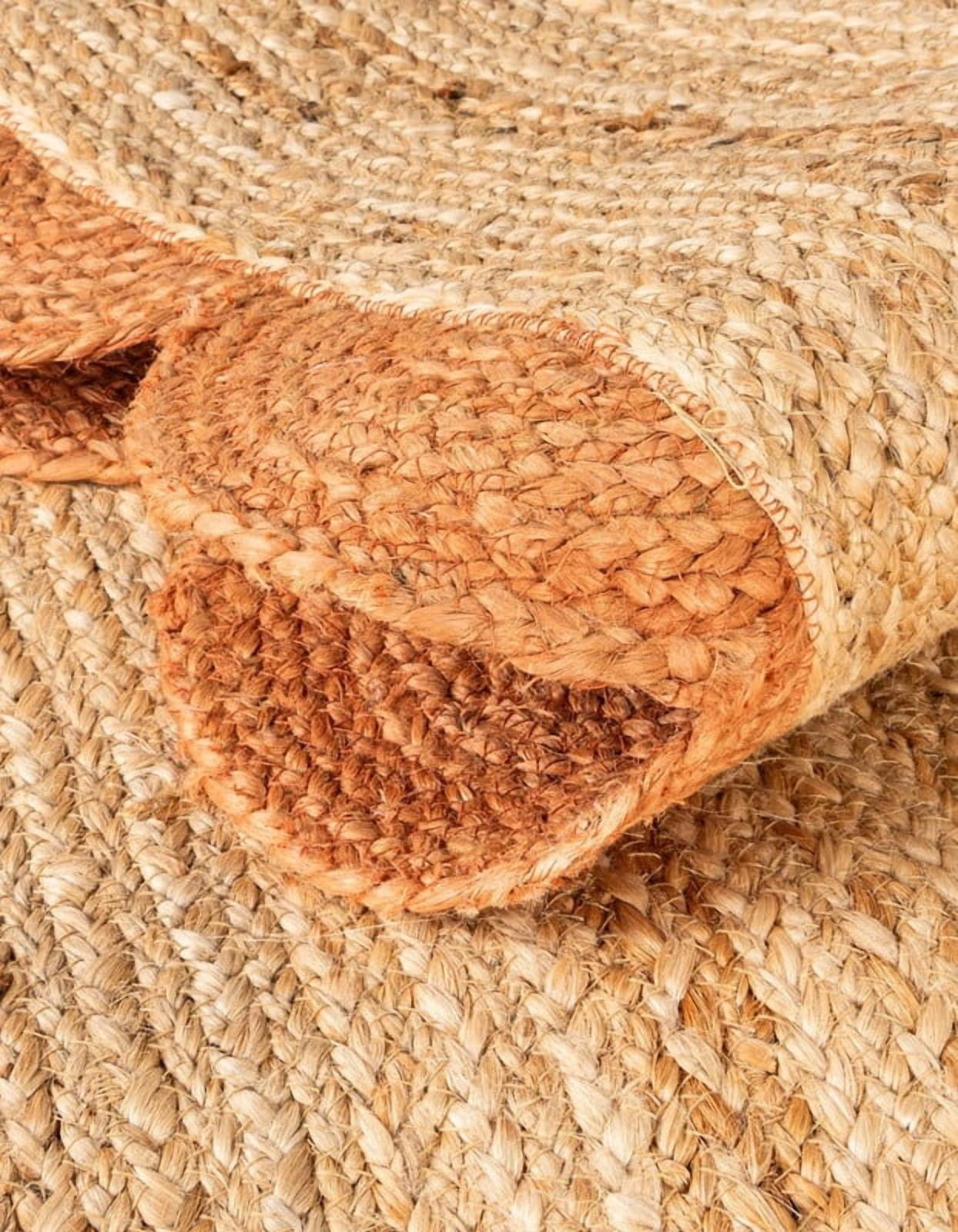 2 Ft Round Orange & Natural Jute Premium Scalloped Jute Rug | Boho scalloped rug for Living Room | Bedroom | Kitchen | Hallway | Entryway