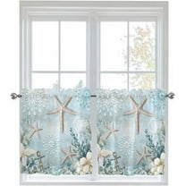 Teal Ocean Coastal Half Window Curtains 24 Inches Long, Summer Beach Window Treatment Curtain Drapes, Nautical Coral Starfish Short Window Tiers for Laundry Room Over Sink, 27.5"x24", 2 Panels