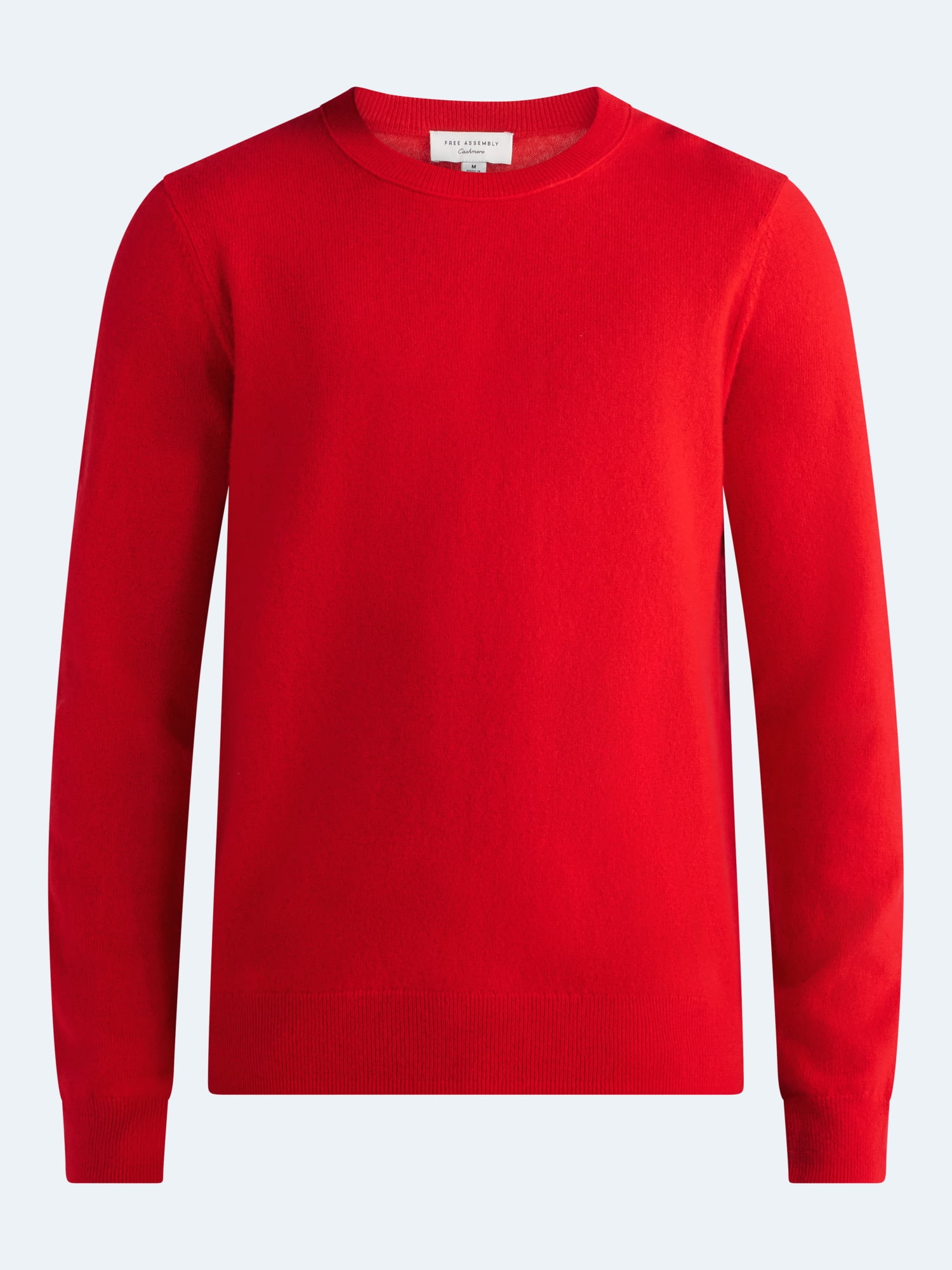 Free Assembly Men’s Cashmere Crewneck Sweater with Long Sleeves, Midweight, Sizes XS-2XL