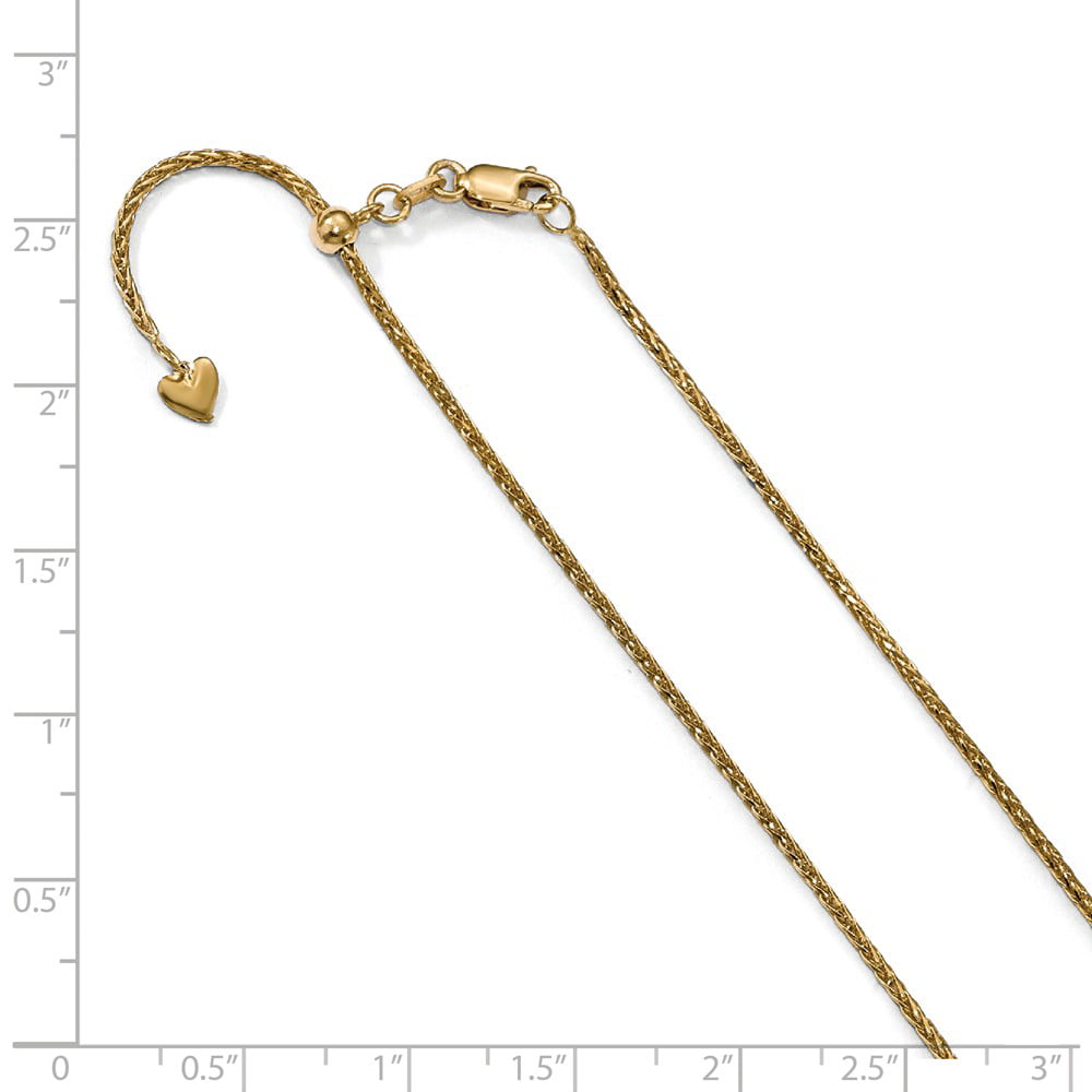Solid 14k Yellow Gold 1.2mm Spiga with Secure Lobster Lock Clasp Wheat Chain Necklace 