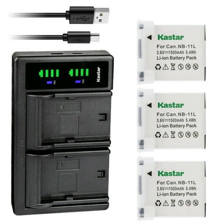 Kastar 3-Pack NB-11L Battery and LTD2 USB Charger Replacement for Canon NB-11L NB11L NB-11LH NB11LH Battery Canon CB-2LD CB-2LDE CB-2LF CB-2LFE Charger Canon IXY 220F IXY 420F A4050 Camera