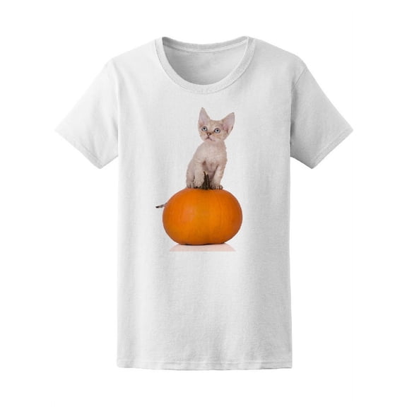 Devon Rex Kitten On A Pumpkin T-Shirt Women -Image by Shutterstock, Female Small