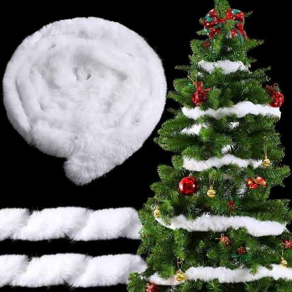 White Faux Fur Ribbon Trim,2X236In Craft Fur Strips Fake Fur Roll,Holiday Faux Fur Fabric Roll for Christmas Tree Decor or Wreath Bows