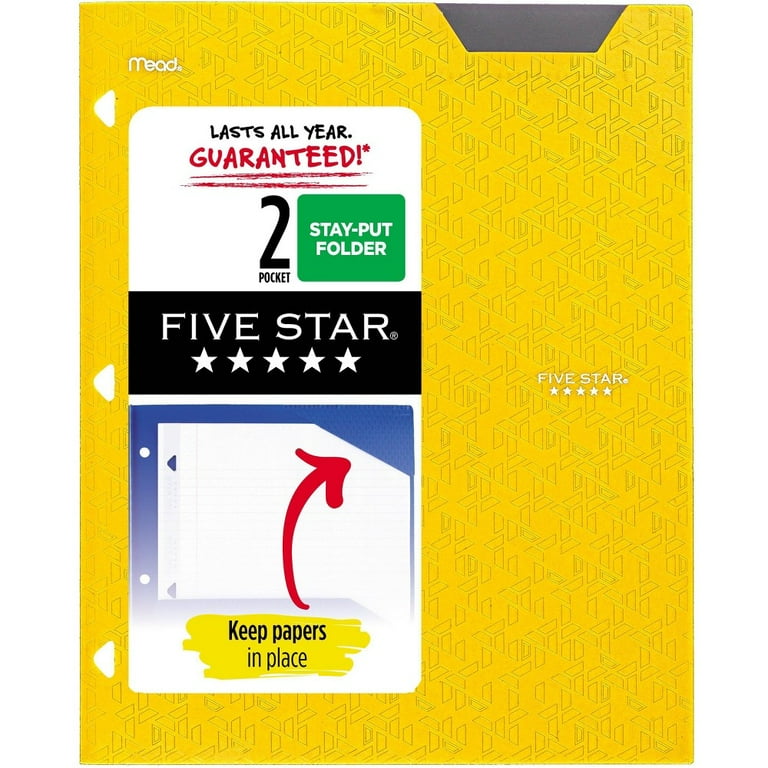 Five Star 2 Pocket Plastic Folder Stay-Put-Tab (Yellow) - Walmart.com