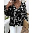 thumbnail image 2 of Women'S Casual V-Neck Long Sleeve Shirt Top Floral Bell Sleeve Button Front Tie Shirt, 2 of 5