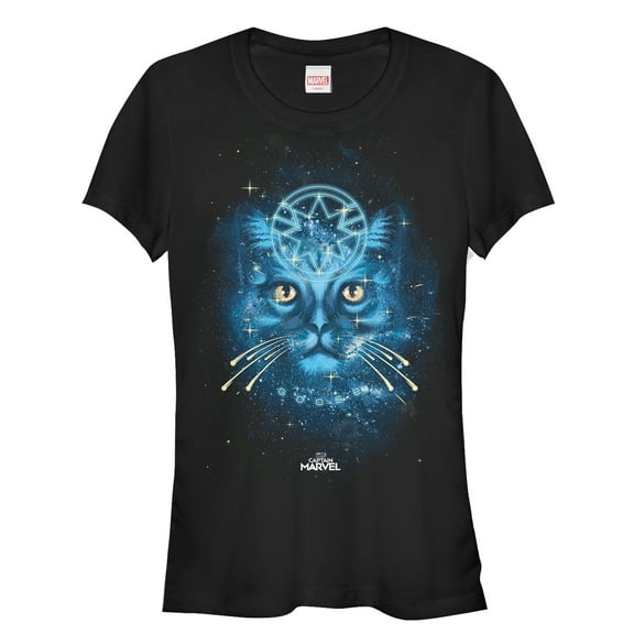 Junior's Marvel Captain Marvel Starry Goose Cat Graphic Tee Black Large