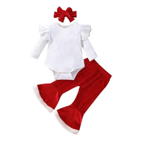 

Seyurigaoka Christmas Solid Color Playsuit + Flared Pants + Bow Headband