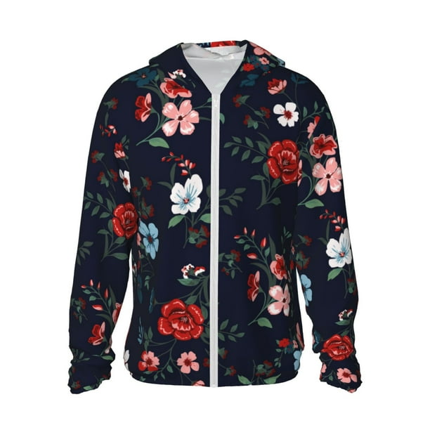 Balery Vintage Rose Sudadera ligera de manga larga con capucha y protección solar UPF 50+ para hombre y mujer, ideal para pesca y running-Medium