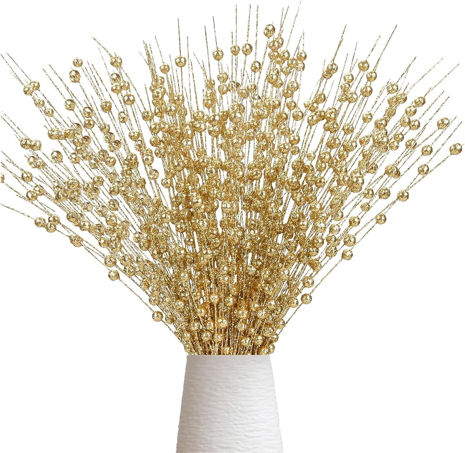 Artificial Glitter Berry Stem Ornaments,Bexikou 17Inch Christmas Artificial Berry Twig Glitter Sticks,Decorative Glitter Sticks for Christmas Tree, Small Vase, Holiday, Wedding, Party(Gold, 24)