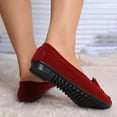 thumbnail image 5 of Bow Buckle Slip on Penny Loafers Boat Shoes for Women Suede Fall Casual Oxfords Low Heels Dress Ballet Flats, 5 of 7
