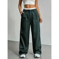 thumbnail image 5 of Womens Baggy Wide Leg Pants Casual Stripe Elastic Waisted Palazzo Harem Pants with Pockets Dark Green XL, 5 of 7