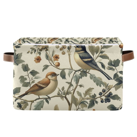Yayeee Canvas Storage Basket with Handles for Shelves Fabric Bins Closet Organizer, Green Birds