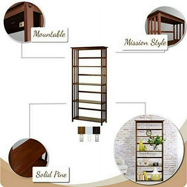 Casual Home Mission Style 5-Shelf White Bookcase,310-61