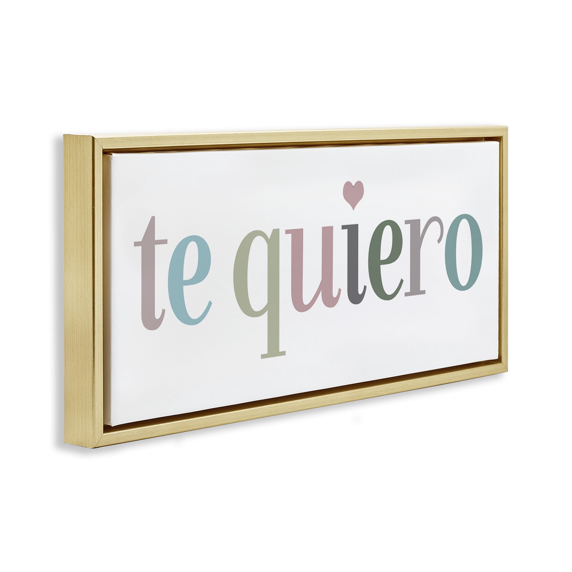 Stupell Industries Te Quiero Romantic Spanish Typography Painting Gold Floater Framed Canvas Art Print Wall Art, 25 x 11