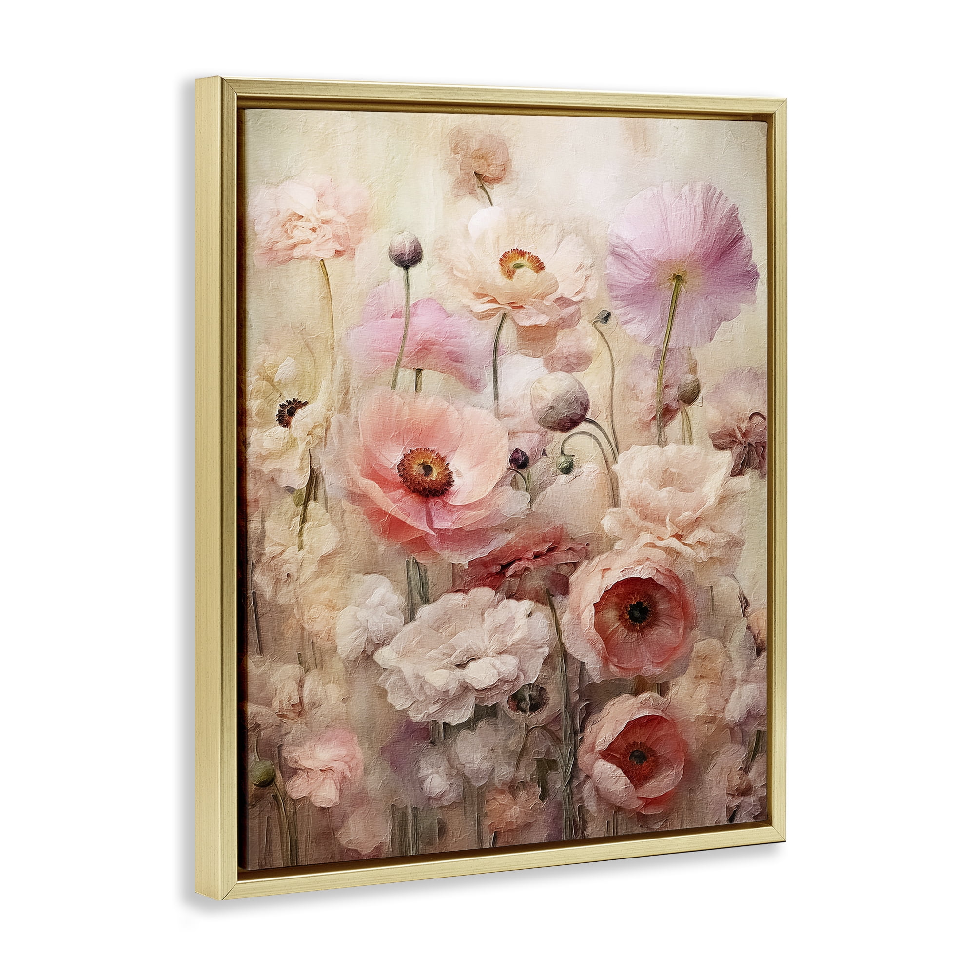 Stupell Industries Pink Flower Garden Botanical & Floral Painting Gold Floater Framed Art Print Wall Art, 25 x 31