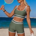 thumbnail image 4 of YueHuiYing Women's Solid Color Two Piece Swimsuit Set Crop Top And High Waisted Shorts Bathing Suit For Beach And Water Activities, 4 of 5