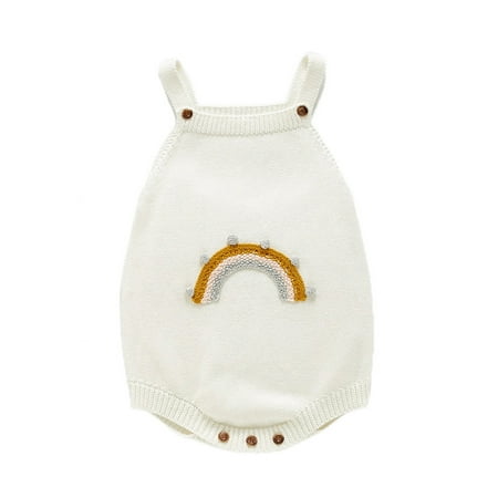 

Canrulo Kids Baby Girls Boys Knitwear Romper Knitted Rainbow Sleeveless Jumpsuit Outfits White 18-24 Months