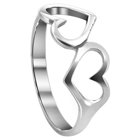 - Gem Avenue 925 Sterling Silver Emotional Twin Open Heart Shape Love Ring