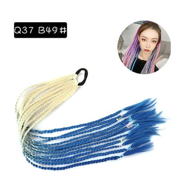 Zhuge 2 extensiones de cabello trenzado de colores con cola de caballo, accesorios para extensiones de cabello trenzado con bandas de goma sintéticas para mujeres, rubias y azules