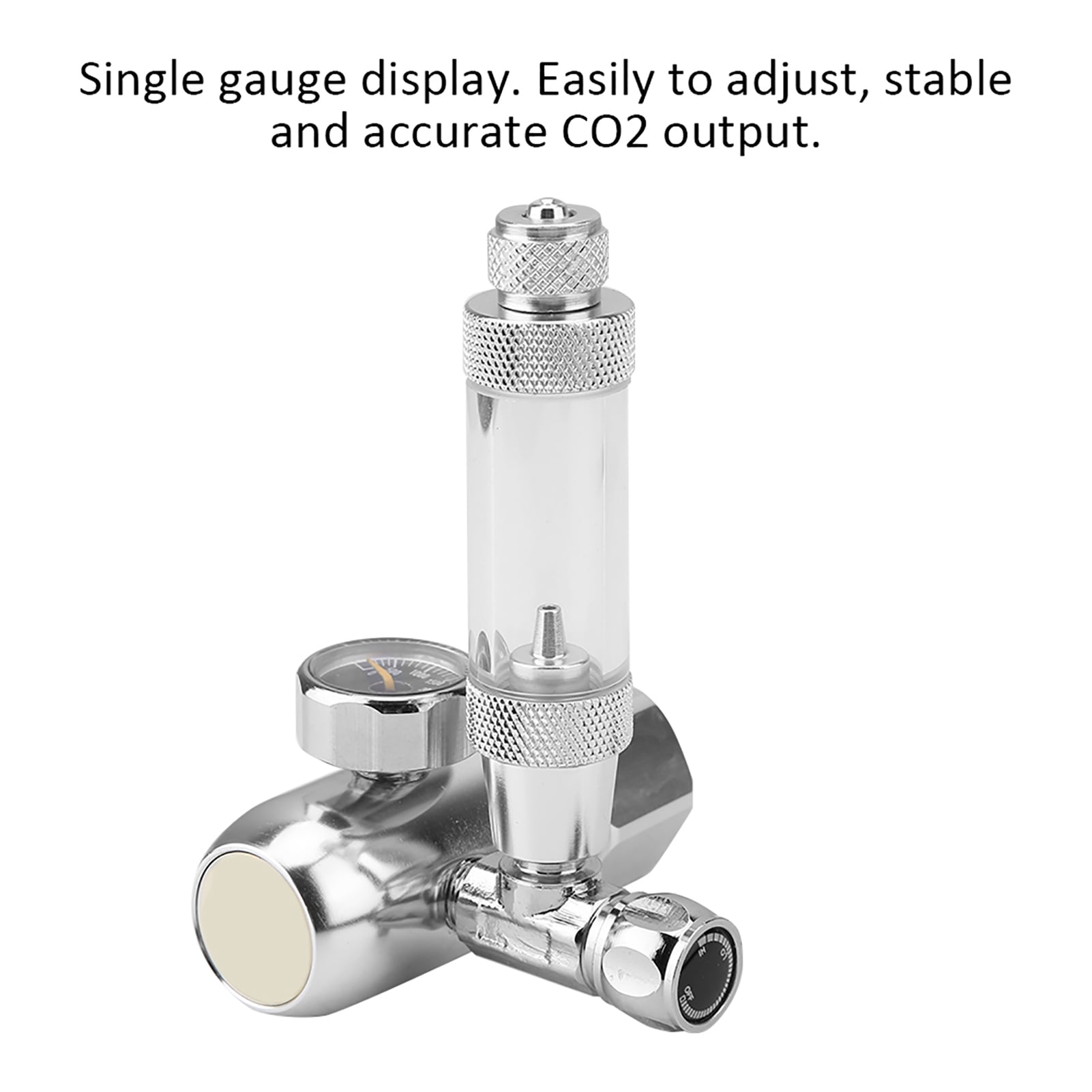 BIMZUC Aquarium CO2 Pressure Regulator with Check Valve and Bubble Counter, Precise CO2 Control Single Gauge for Fish Tank Plants, Silver (5.91 in / 15 cm)