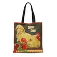 thumbnail image 1 of JSDART Canvas Tote Bag Fresh Chicken Hen Nesting Geraniums Eggs Reds Blacks Reusable Handbag Shoulder Grocery Shopping Bags, 1 of 1