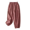 thumbnail image 1 of Besolor Pantalon Court en Coton et Lin pour Femmes par Besolor, Capri Décontracté avec Dentelle, Été, Rouge, 1 of 7