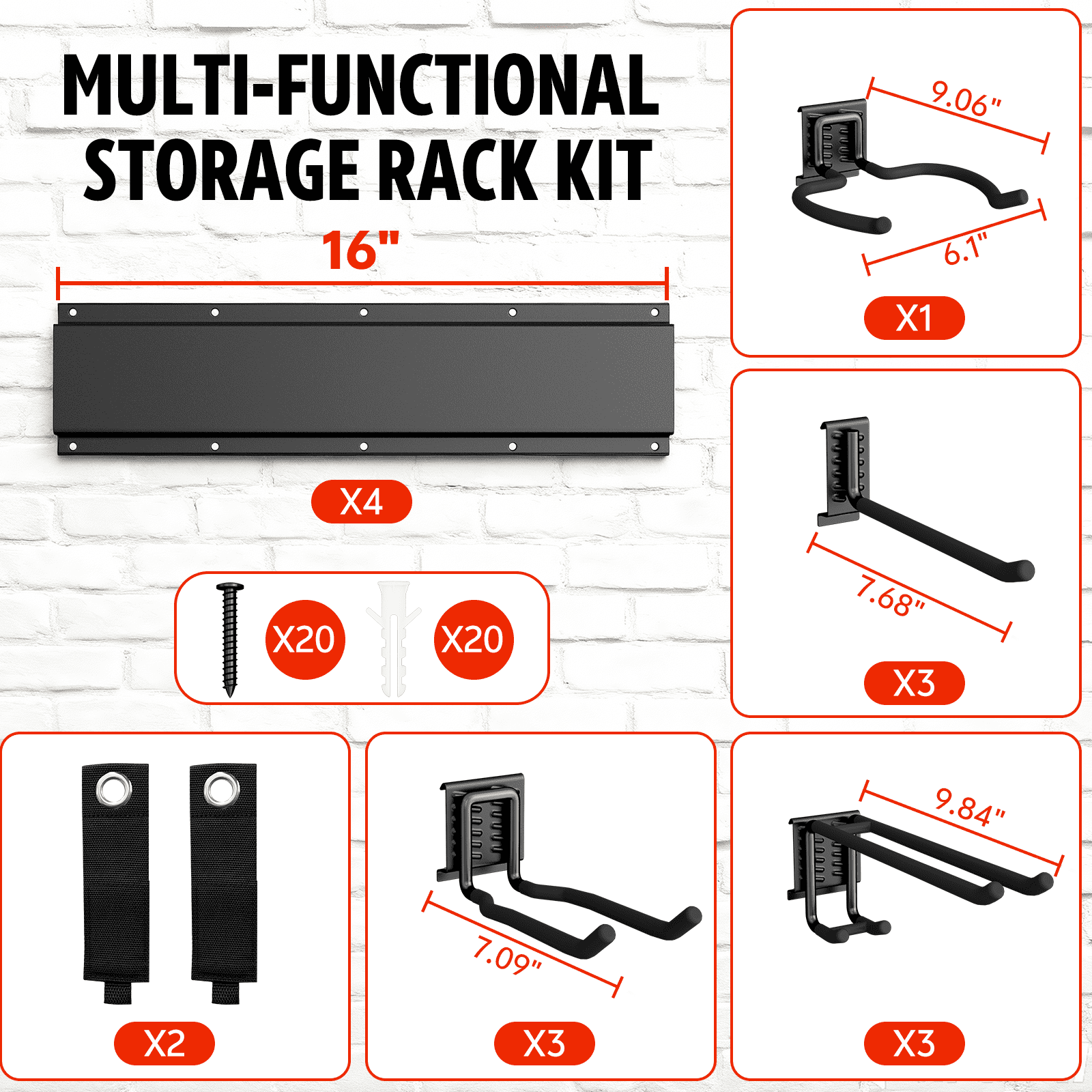 UNTIMATY 64" Garage Tool Organizer Wall Mount Garden Tool Storage Rack Hanger for Yard and Lawn with 10 Adjustable Hooks, 600 lbs Capacity