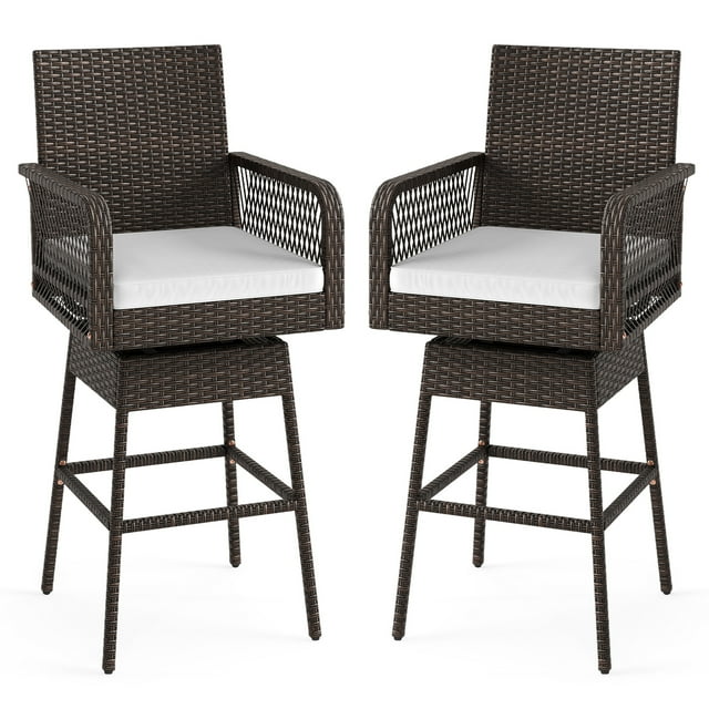 Topbuy 2PCS Outdoor 360�� Swivel Bar Stool Rattan Bar Height Chair with Removable Cushion