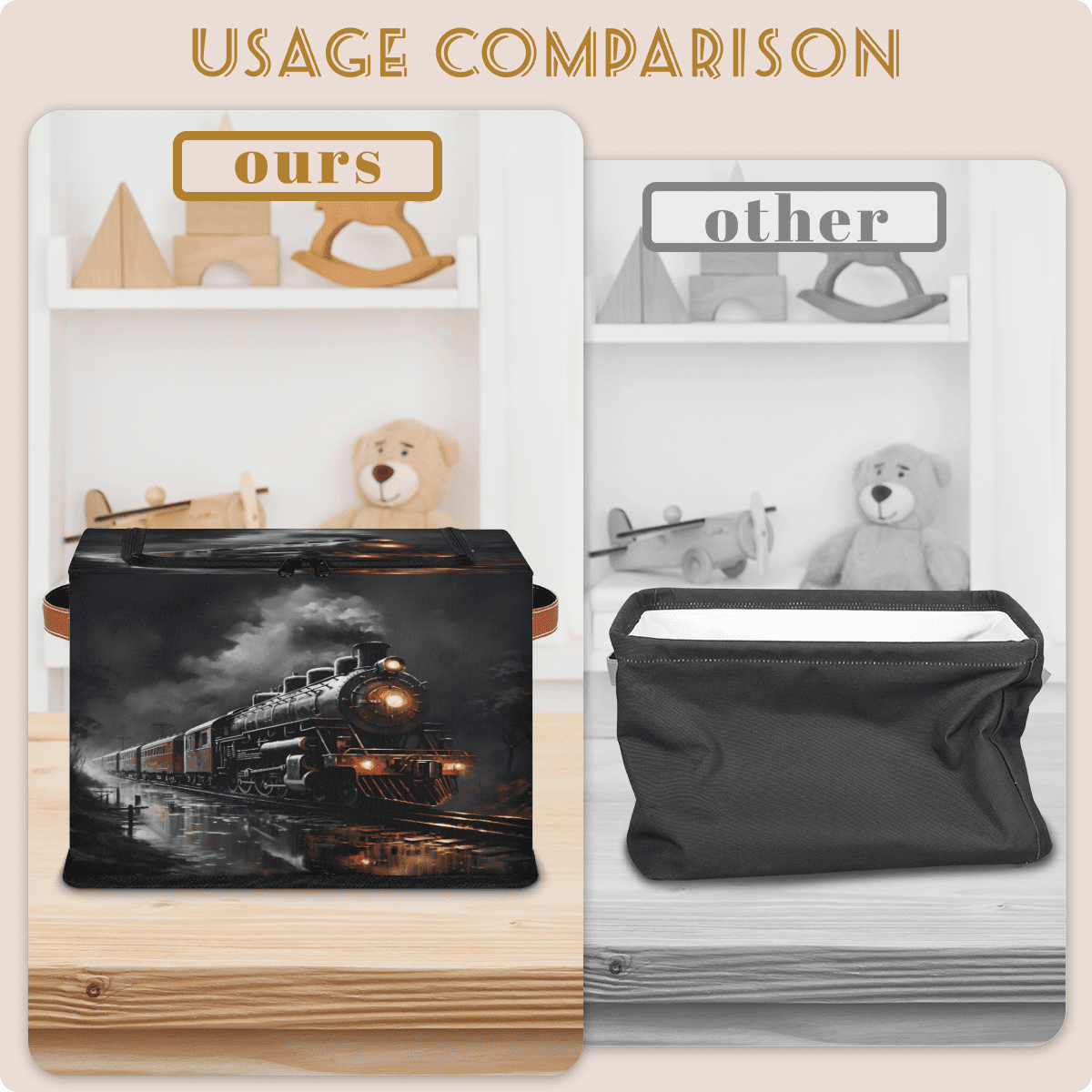 ADECORIVY Train Fabric Storage Bin with Lid, Decorative Closet Shelf Organizers, Steam Train Foldable Basket Box Clothes Storage Bin with Handles