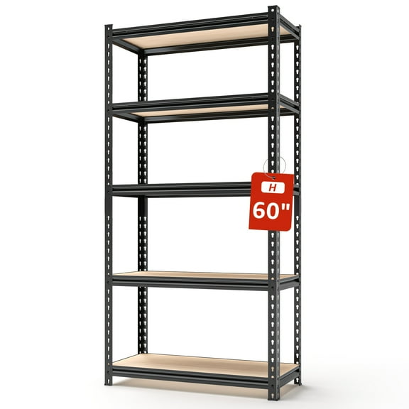 5 Tier Storage Shelves, 72" H X 36" W X 16" D Adjustable Metal Shelving Unit, Heavy Duty Garage Storage Shelves For Warehouse, Basement, Kitchen, Pantry, Living Room, Black