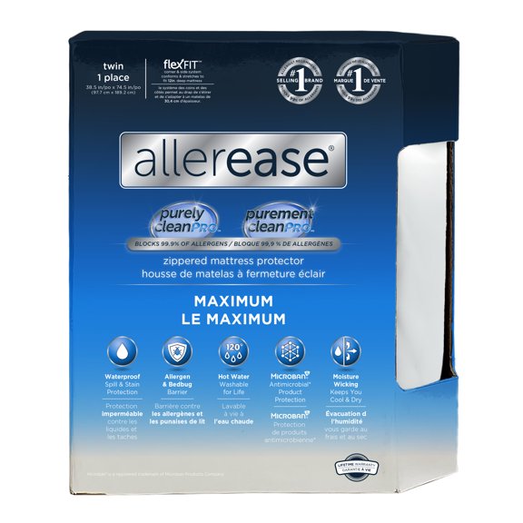 AllerEase Maximum Mattress Cover Protector Twin- Zippered, Waterproof, Allergen Barrier