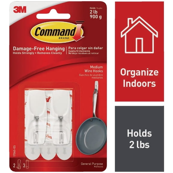 3M Command Medium Plastic Hook 2-1/6 in. L 2 pk