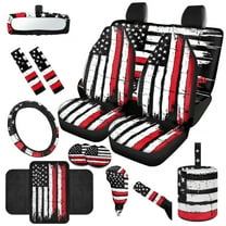 Jeiento American Honoring Firefighter Flag Car Accessories Set of 14 Car Seat Covers Steering Wheel Cover Seatbelt Pads Auto Armrest Cover Handbrake Cover Rearview Mirror Cover Trash Can Coasters