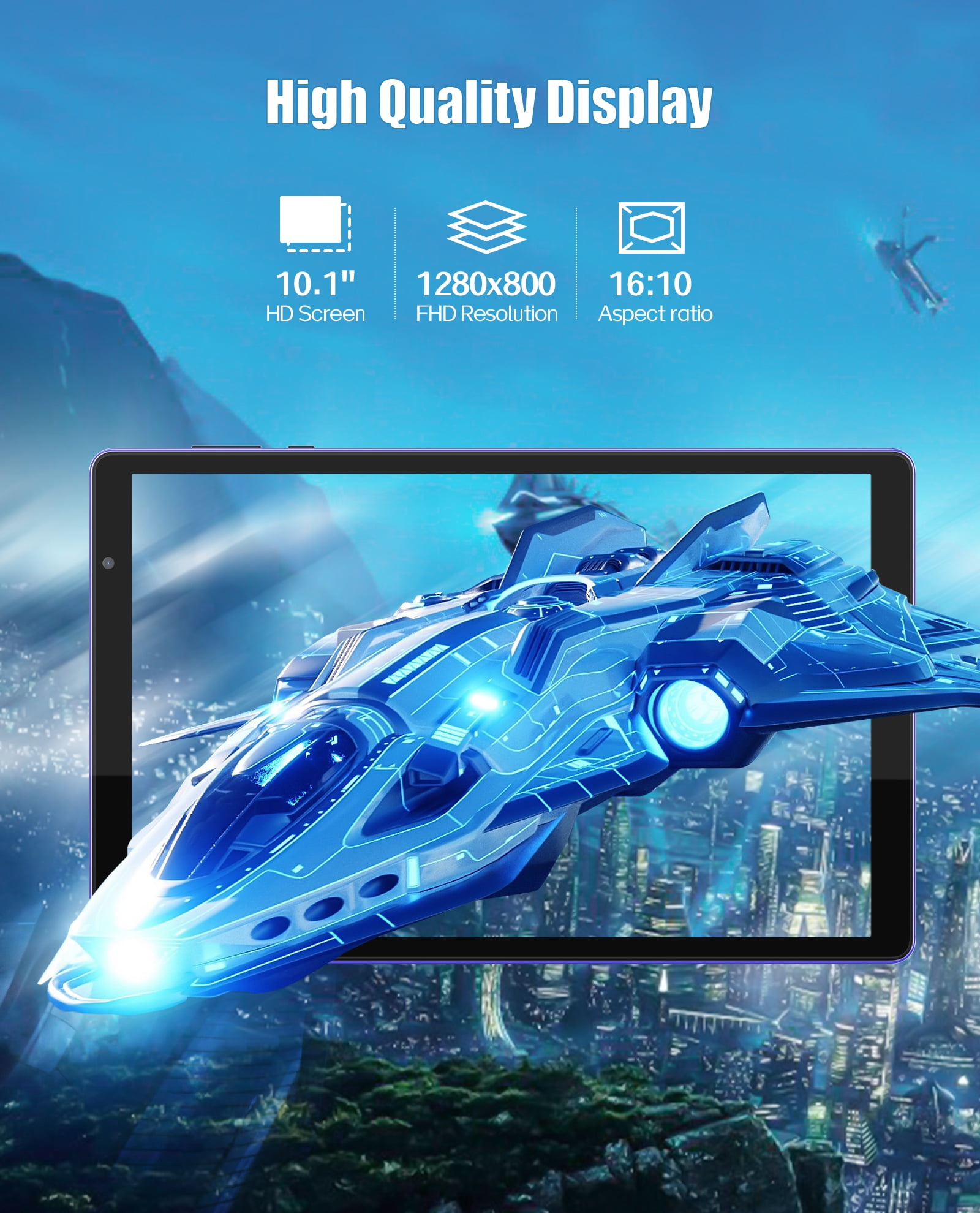 Tablets 10.1 inch Android 14 Tablet Newest, 32GB ROM 1TB Expand, Quad-Core Processor Tablet, 6000mAh Battery, Dual Camera, Wifi, 1280x 800 IPS Tablet PC (Purple)