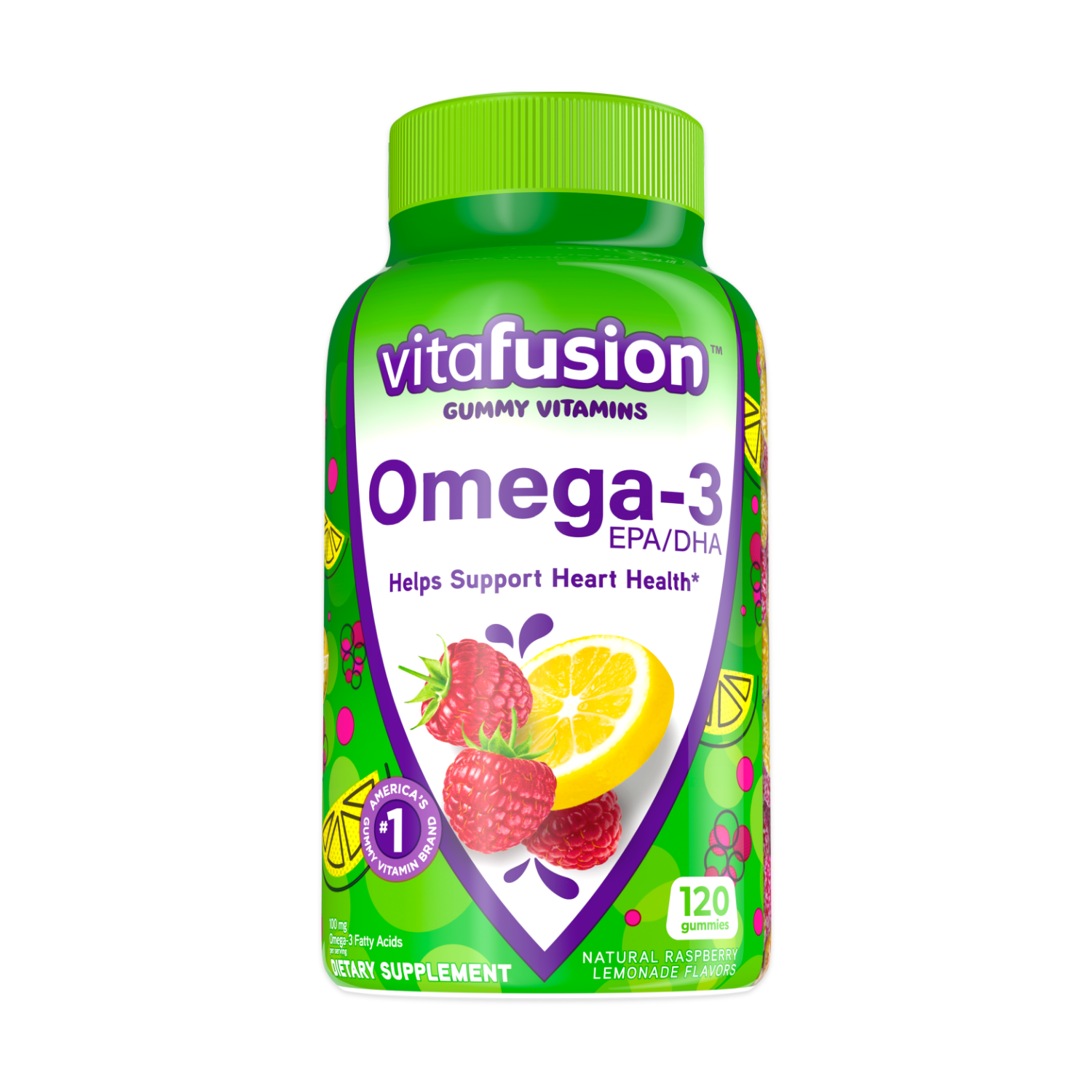 vitafusion Omega-3 Gummy Vitamins, Berry Lemonade Flavor Heart Health Vitamins(1), 120 Count