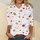 thumbnail image 2 of Tops de camisa suelta informales con cuello levantado con botones y mangas largas estampadas para mujer a la moda Pompotops FGAJ22066, 2 of 9