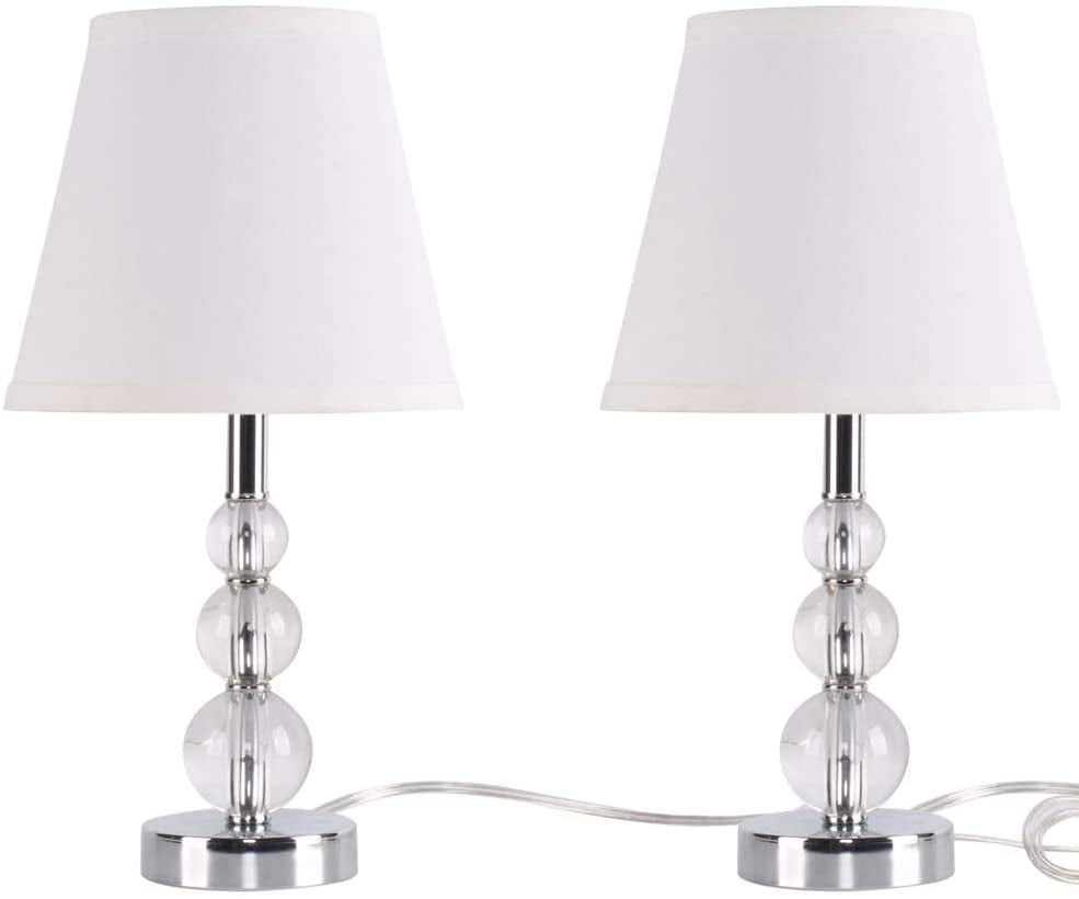 Modern Stacked Crystal Ball Table Lamp Set of 2 Clear Crystal Bedside